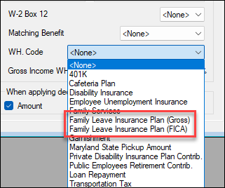 New Jersey Family Leave Insurance holding code selection